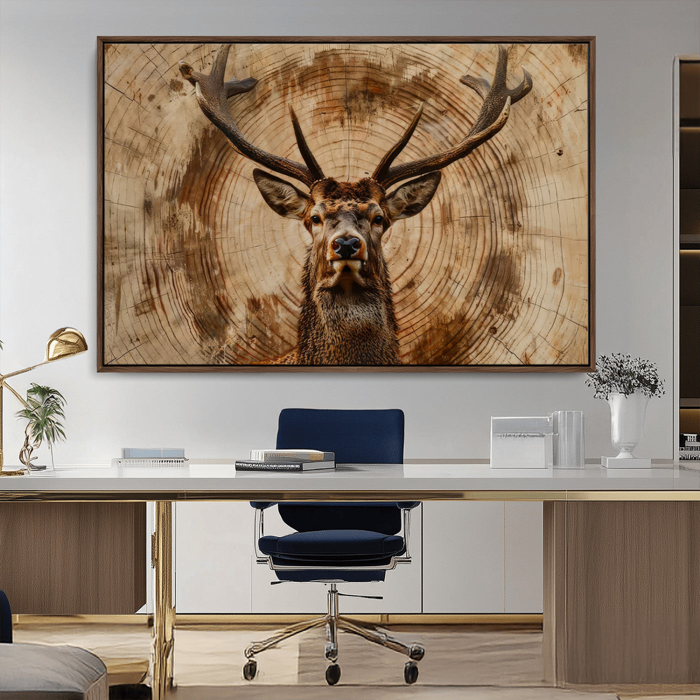Wood Abstract Deer Wall Art | Rustic Wildlife Canvas Print |
