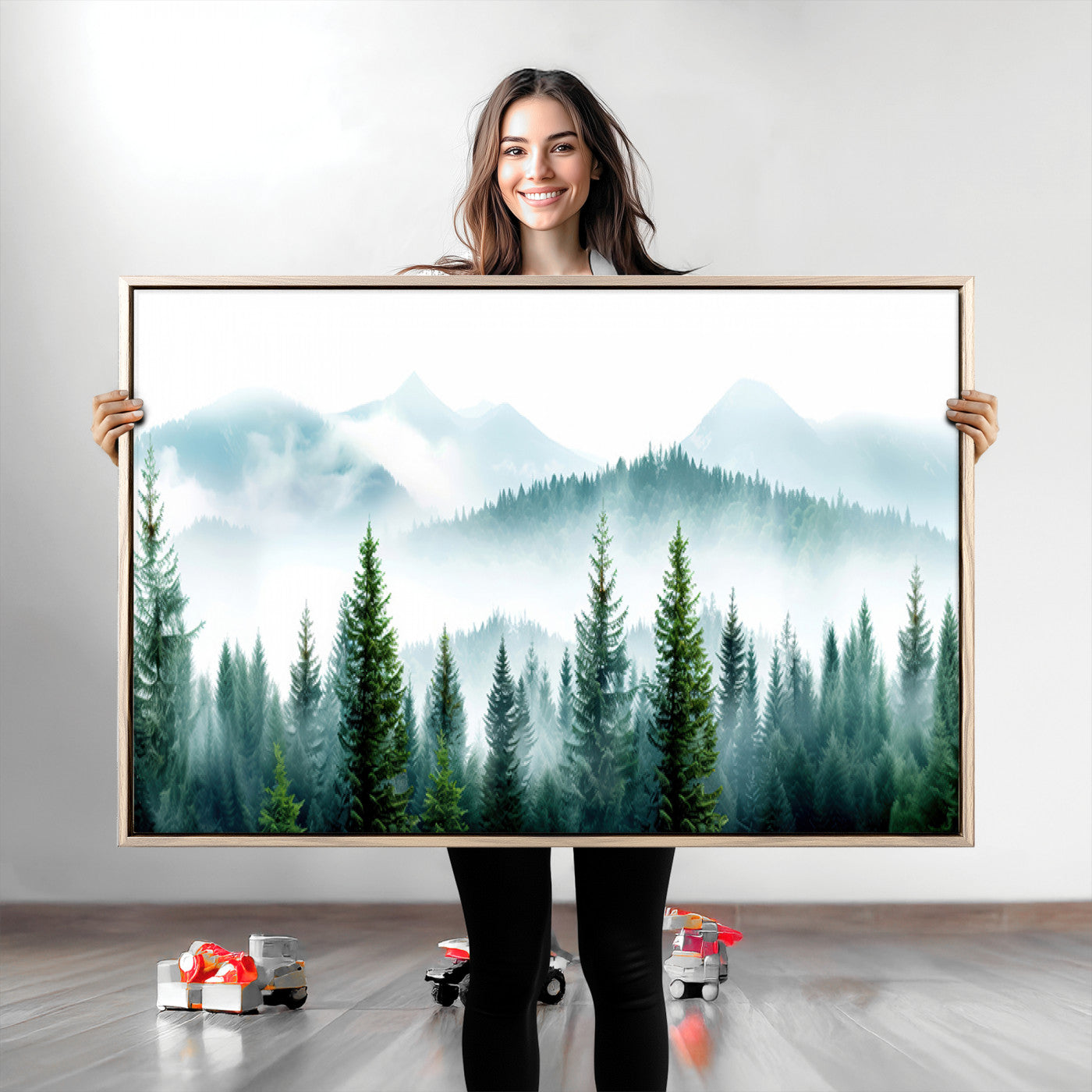 Pine Forest Wall Art Canvas Print – Misty Mountains Foggy