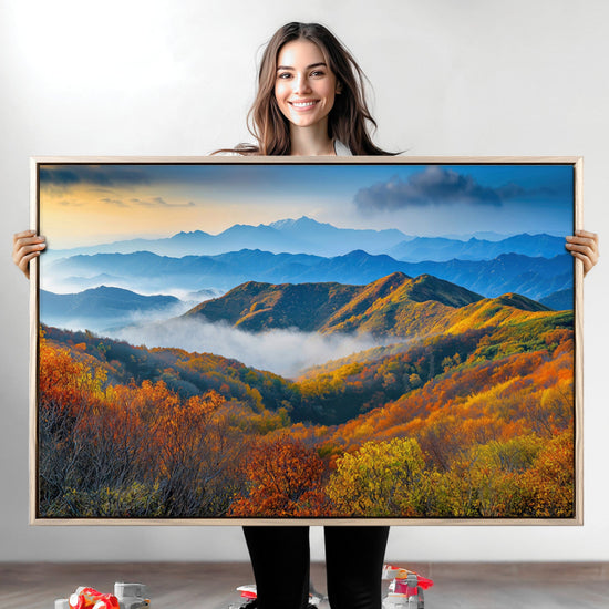 Autumn Mountains Wall Art Canvas Print – Foggy Peaks