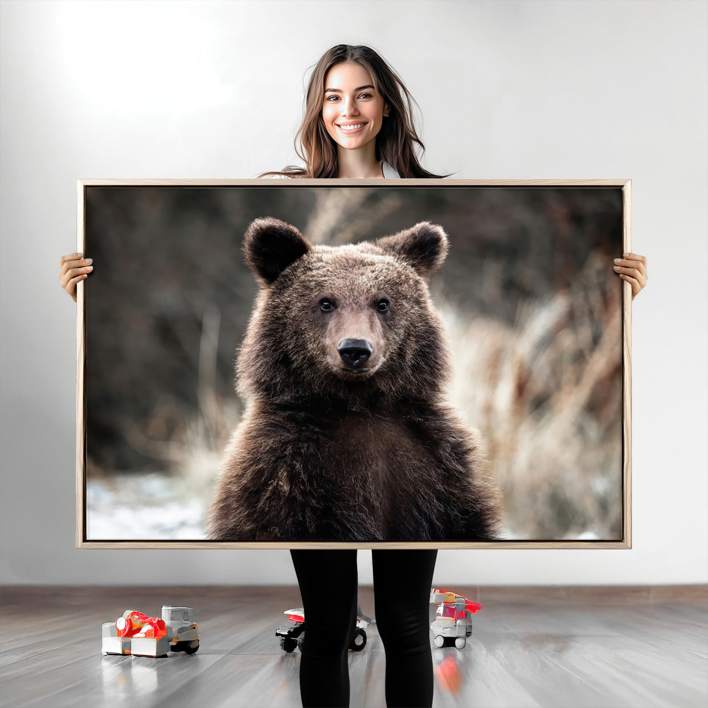 Brown Bear Wall Art Canvas Print – Framed Majestic Woodland