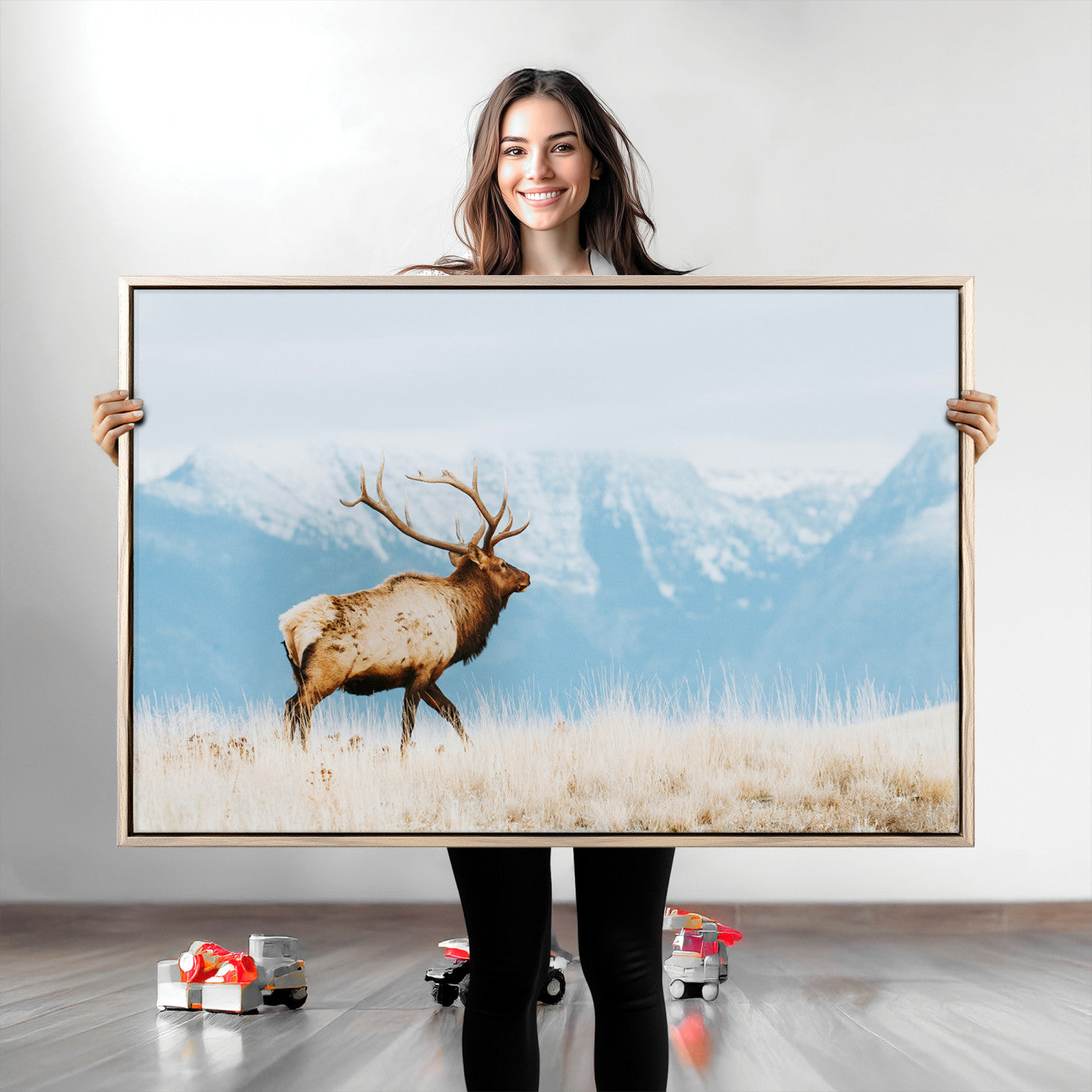 Mountain Elk Wall Art Canvas Print – Framed Rustic Wildlife