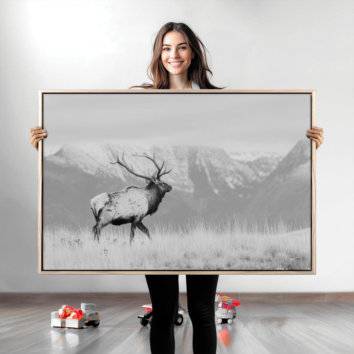 Elk Photography Wall Art Canvas Print, Framed Mountain