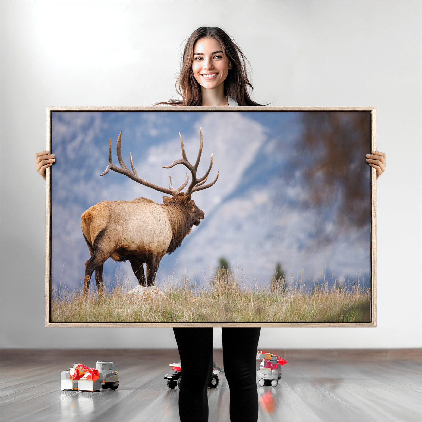 Mountain Elk Wall Art Canvas Print – Framed Rustic Wildlife