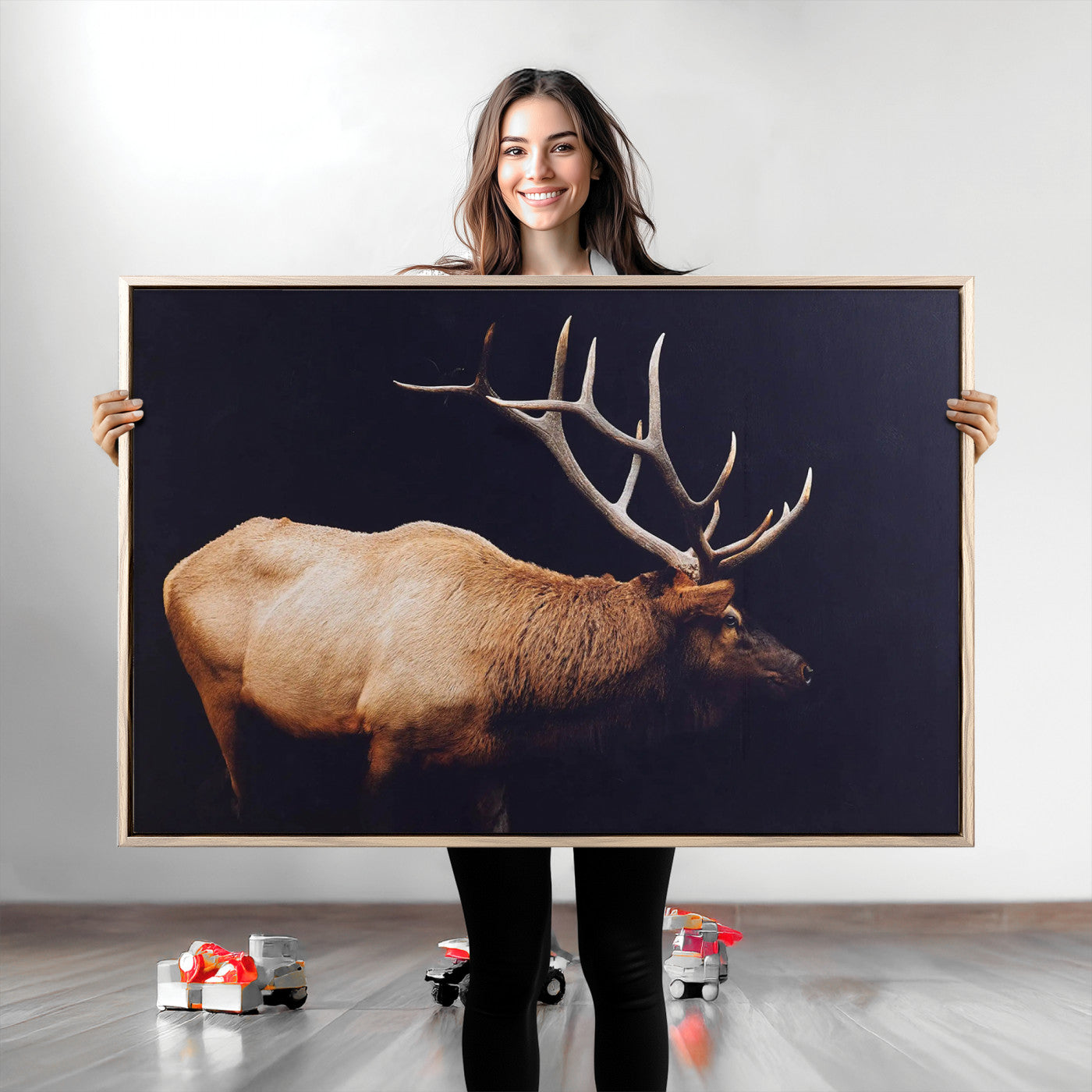 Bull Elk Decor Wall Art Canvas Print – Framed Elk