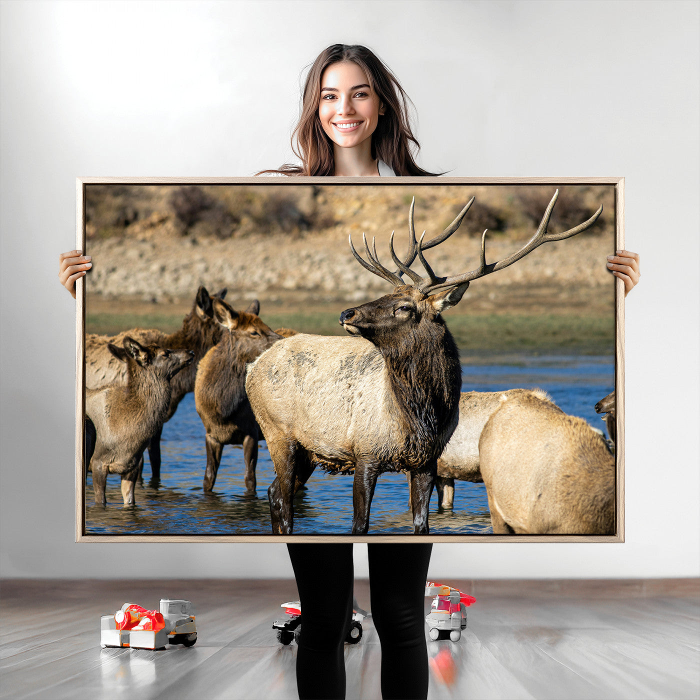 Wild Elk Wall Art Canvas Print – Framed Neutral Wildlife