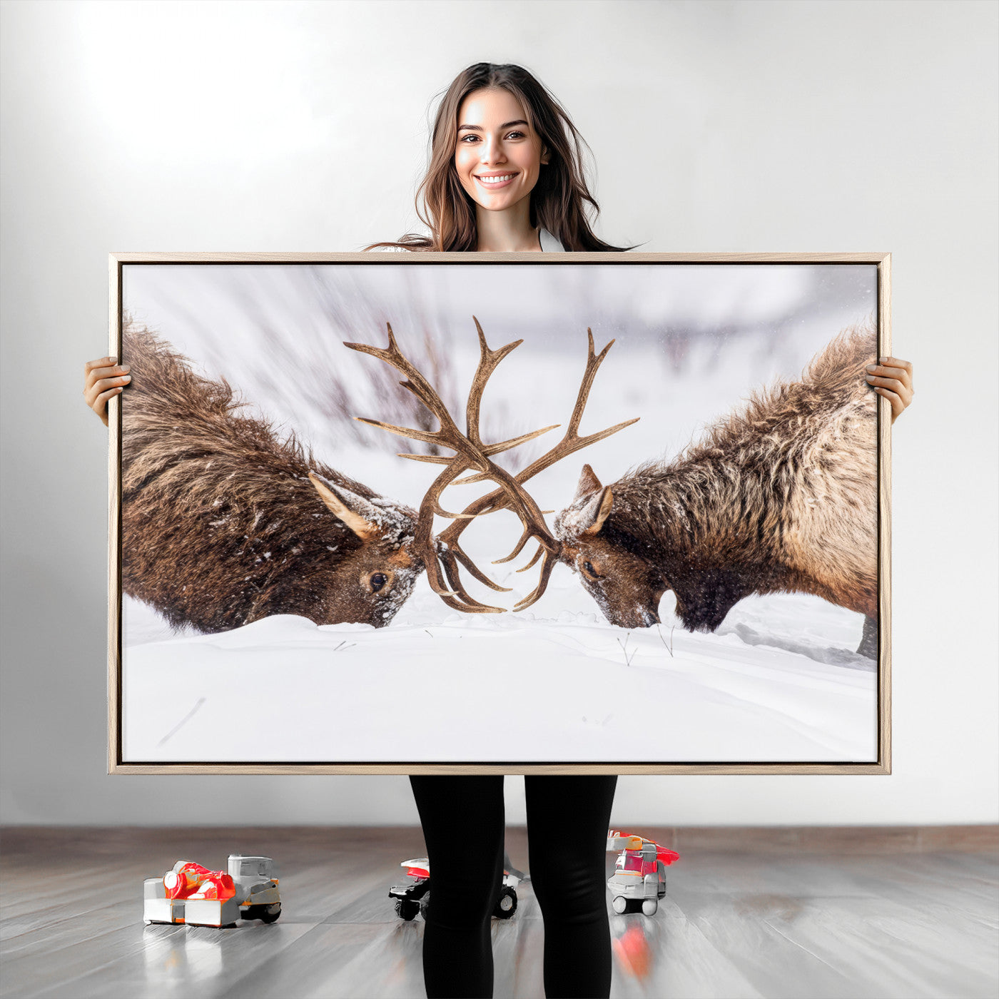 Dramatic Elk Antler Battle Wall Art Canvas Print – elk
