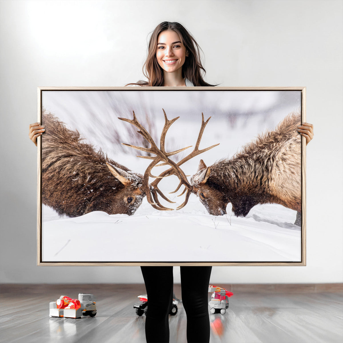 Dramatic Elk Antler Battle Wall Art Canvas Print – elk