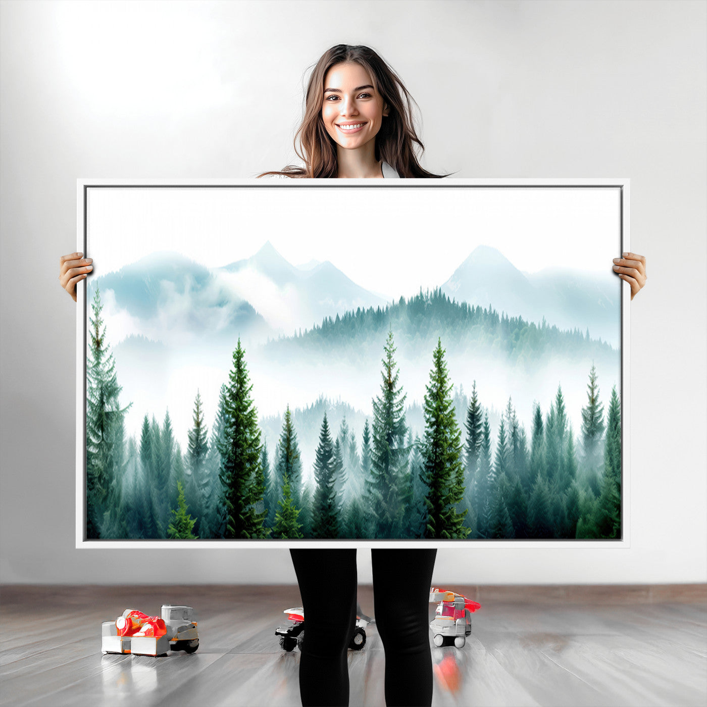 Pine Forest Wall Art Canvas Print – Misty Mountains Foggy