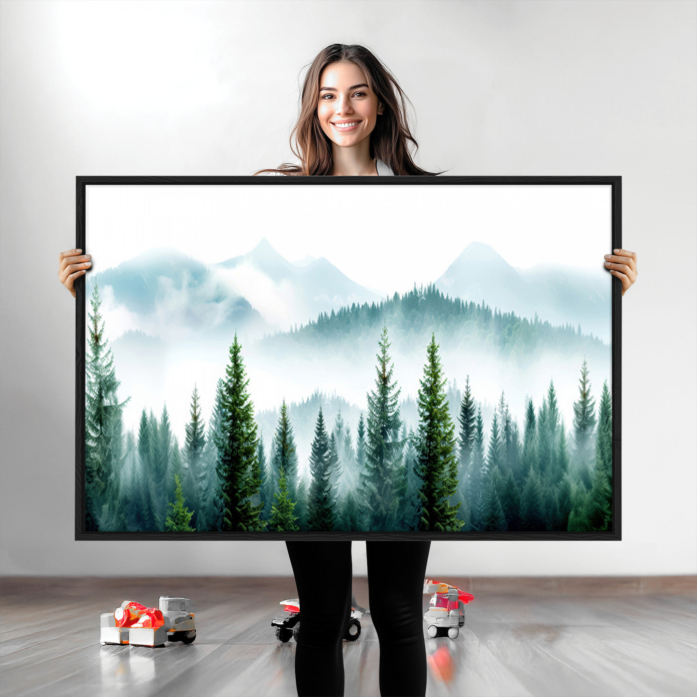 Pine Forest Wall Art Canvas Print – Misty Mountains Foggy