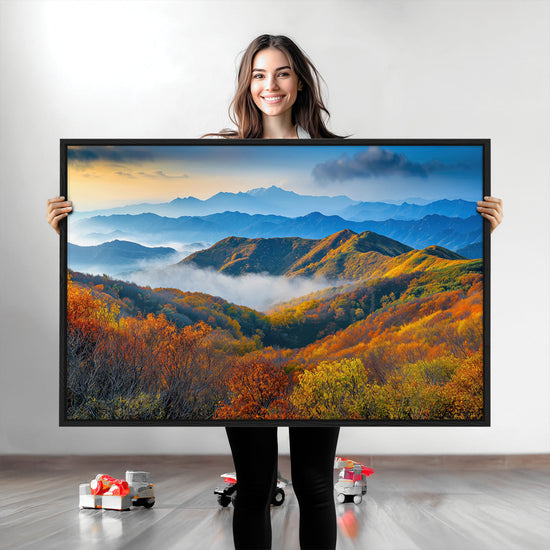 Autumn Mountains Wall Art Canvas Print – Foggy Peaks