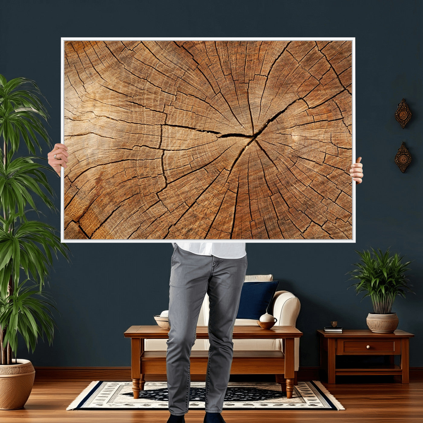 Tree Ring Canvas Art, Rustic Wood Grain Wall Art, Tree Slice