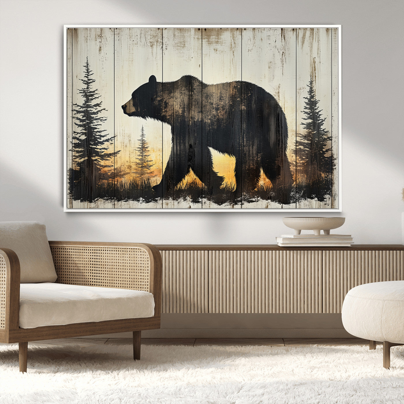 Vintage Bear Wall Art Canvas Print for Farmhouse - Mountain