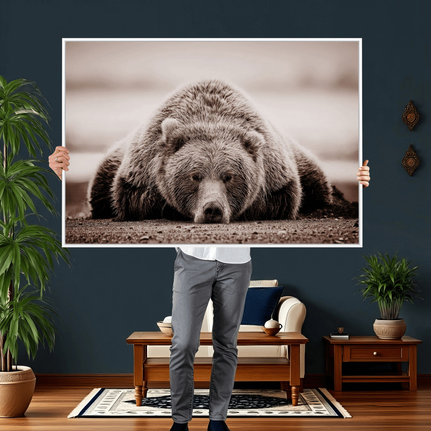 Grizzly Bear Wall Art Print - Bear Canvas Wall Art - Rustic