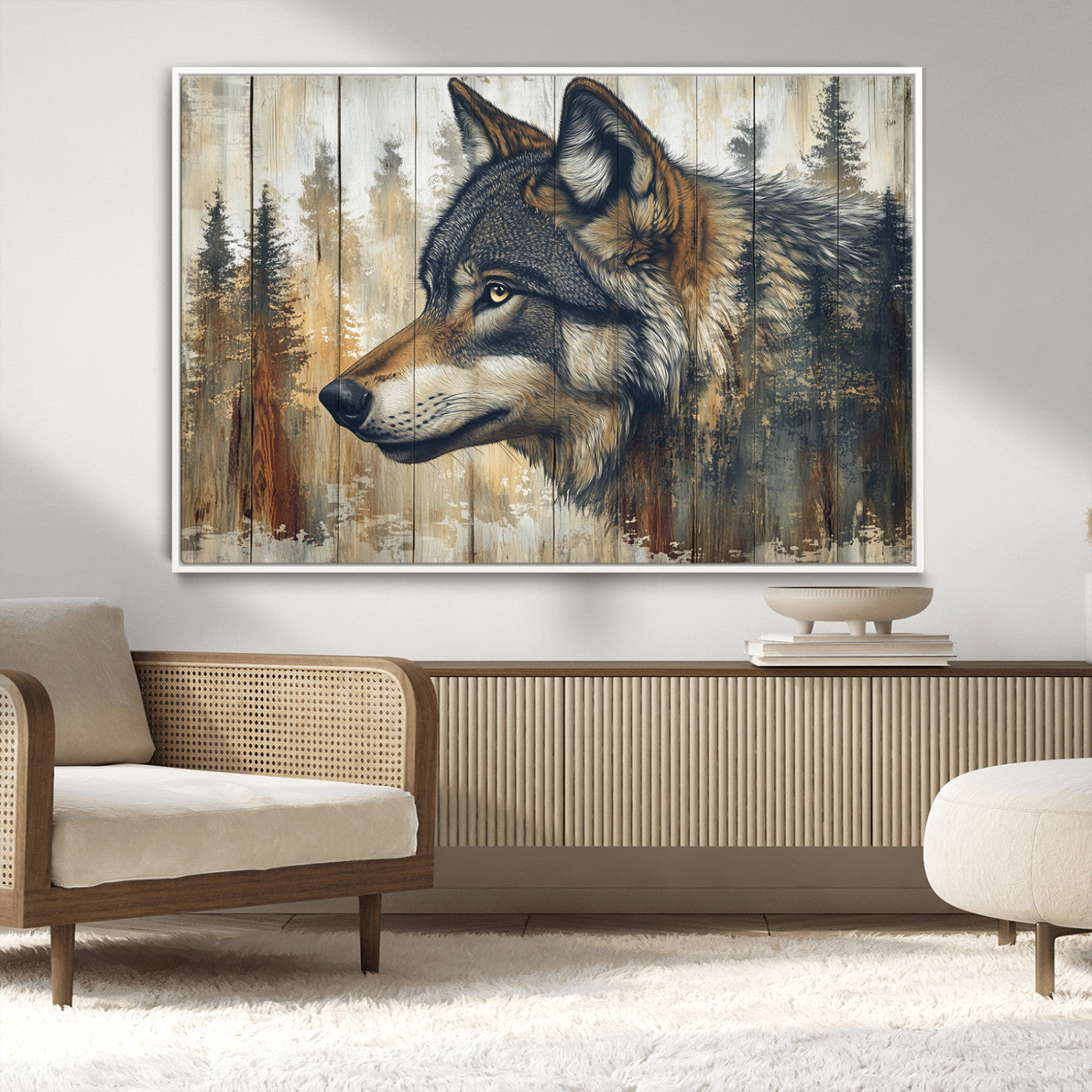 Rustic Wolf Wall Art Canvas Print – Vintage Woodland