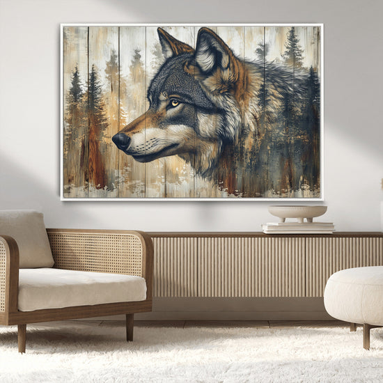 Rustic Wolf Wall Art Canvas Print – Vintage Woodland