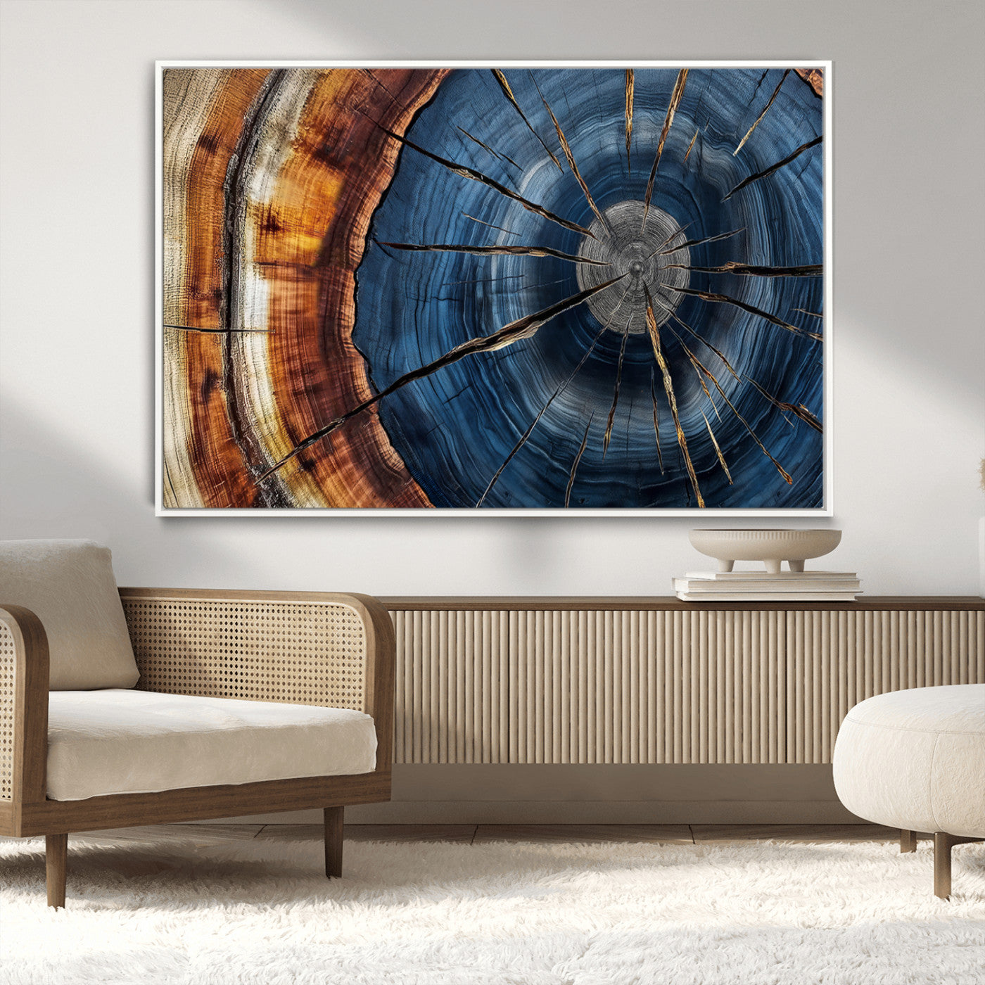 Framed Abstract Tree Ring Wall Art Print Natural Rustic Wood