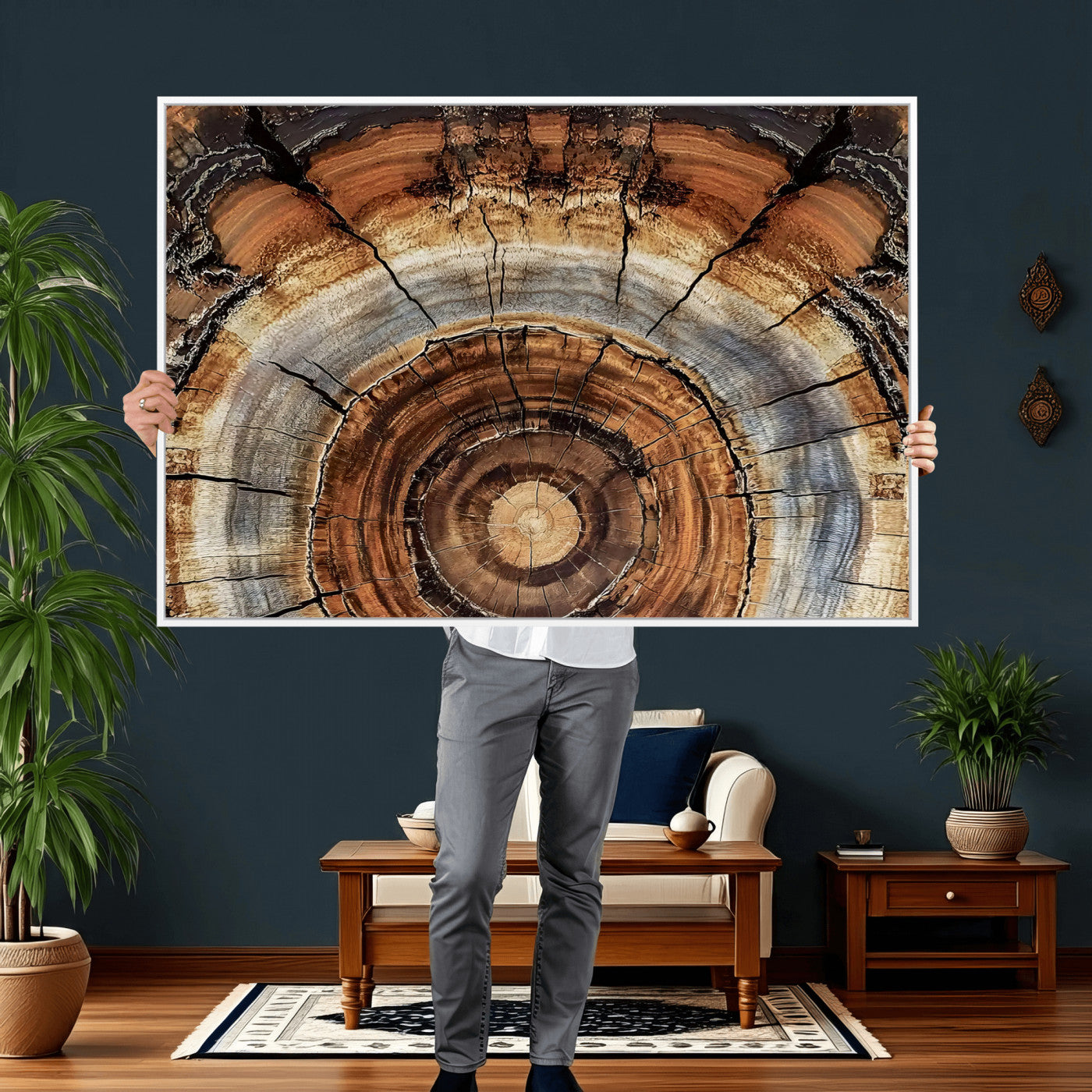 Tree Rings Wall Art Canvas Print – Rustic Wood Texture