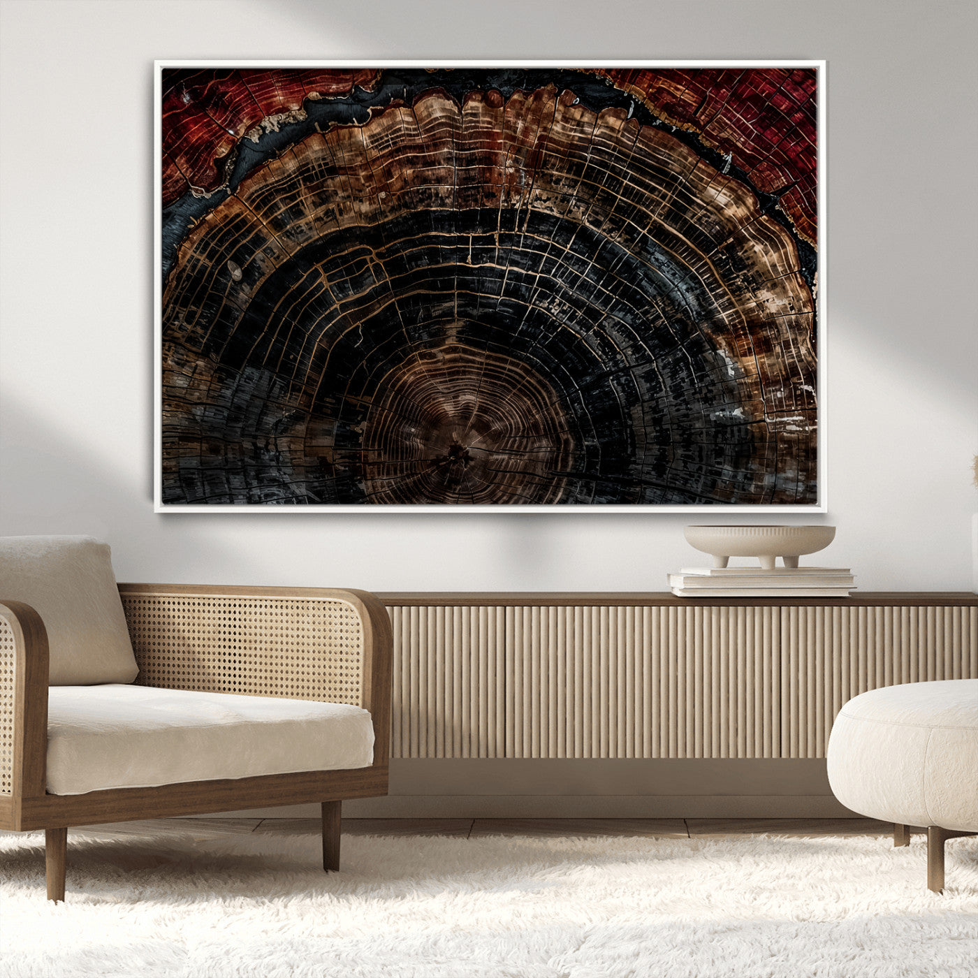 Dark Wood Ring Wall Art Canvas Print – Framed Abstract Tree