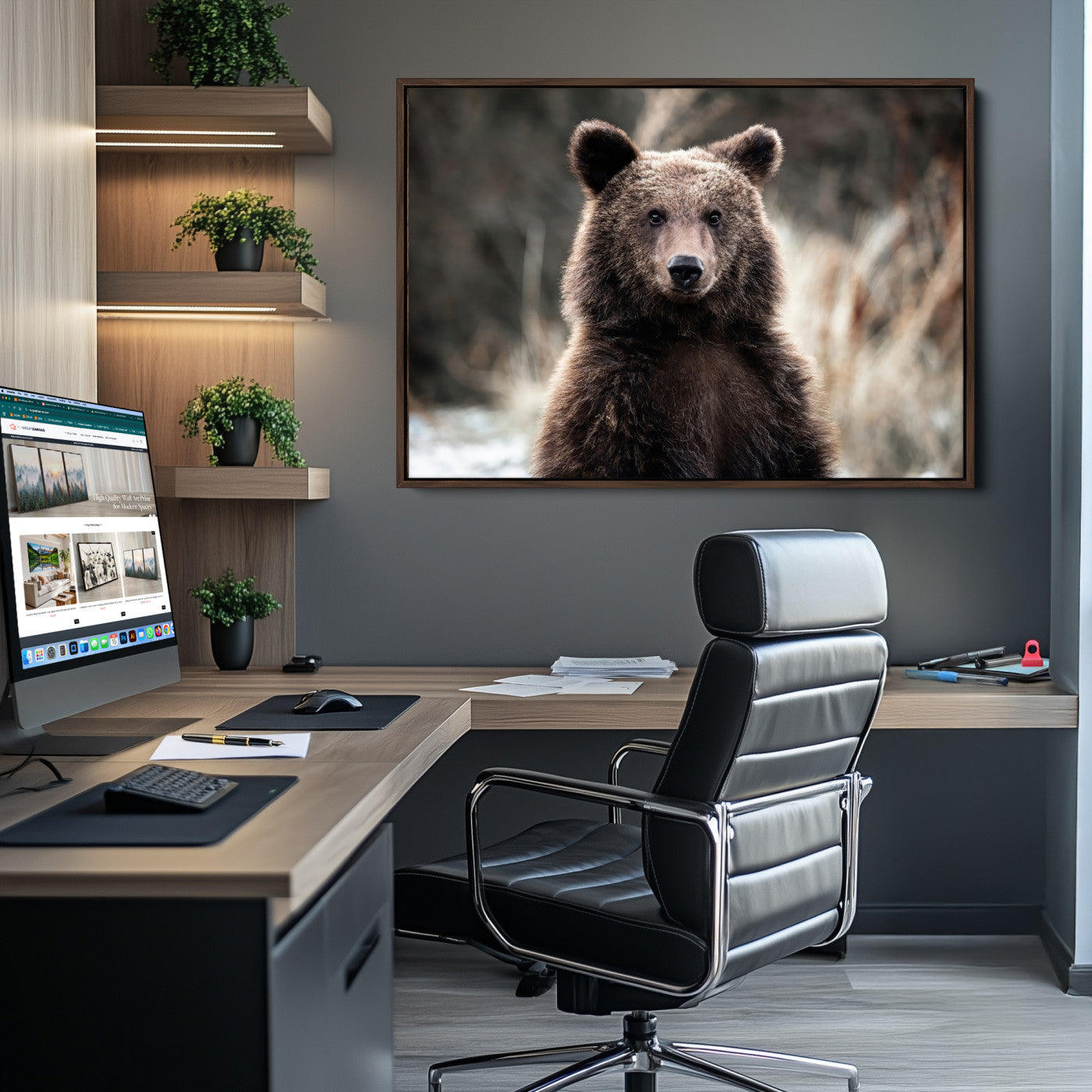 Brown Bear Wall Art Canvas Print – Framed Majestic Woodland