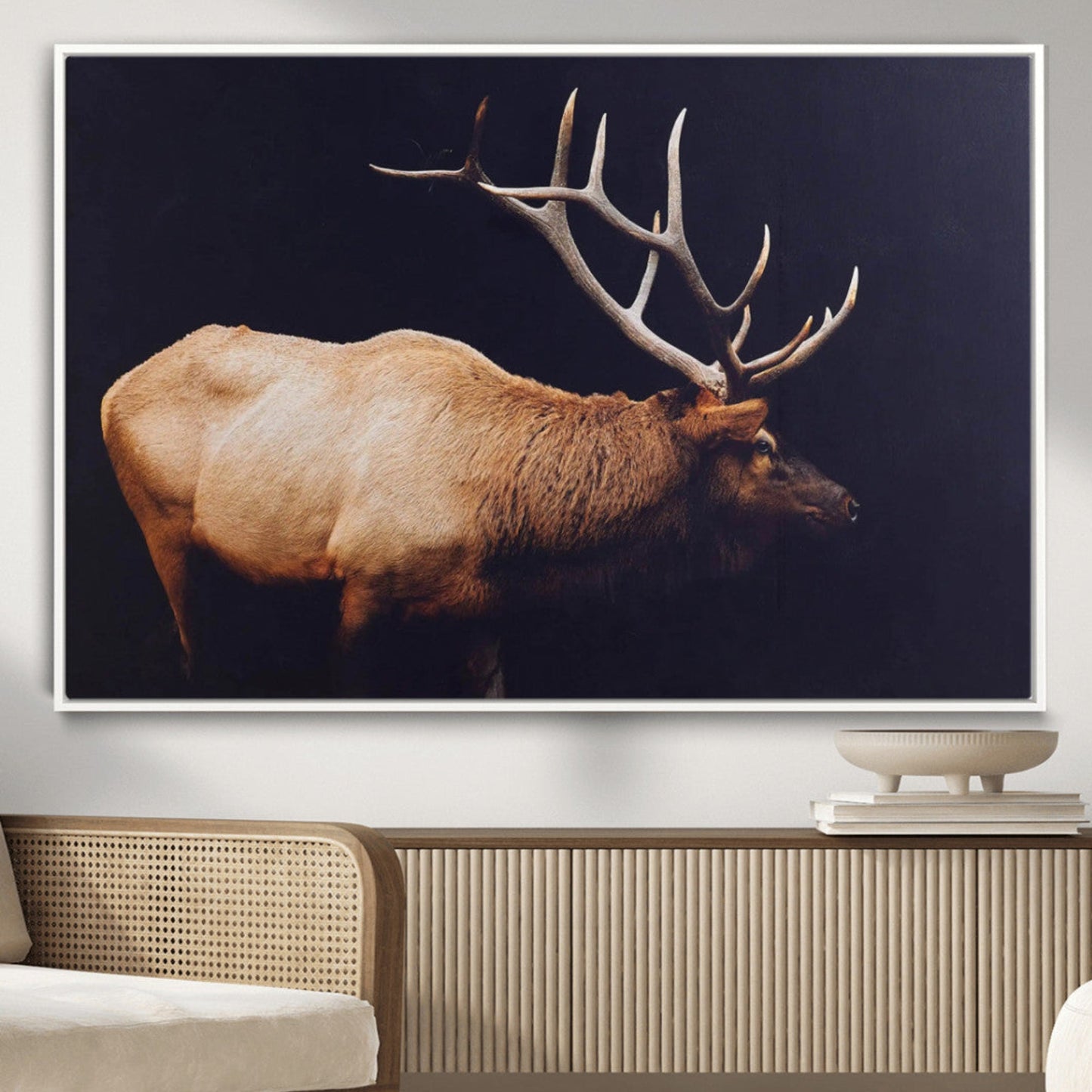 Bull Elk Decor Wall Art Canvas Print – Framed Elk