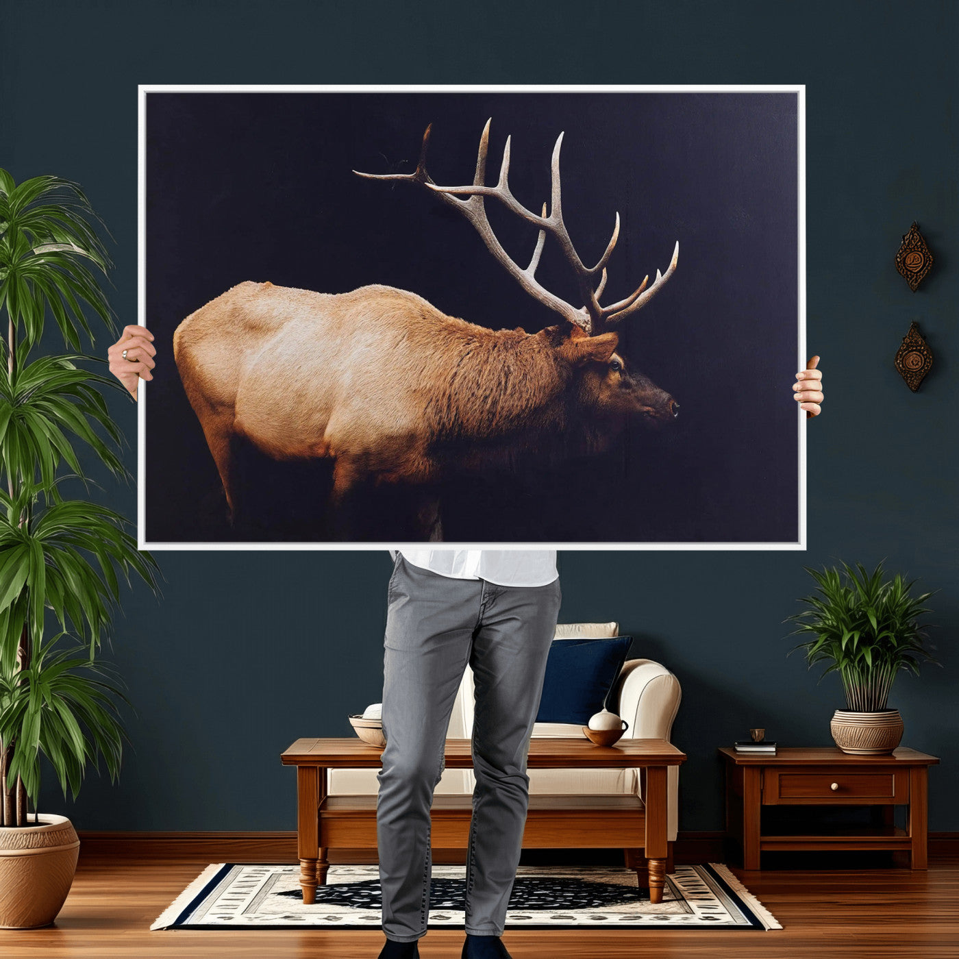 Rustic Elk Wall Art Canvas Print – Framed Moody Wildlife Art