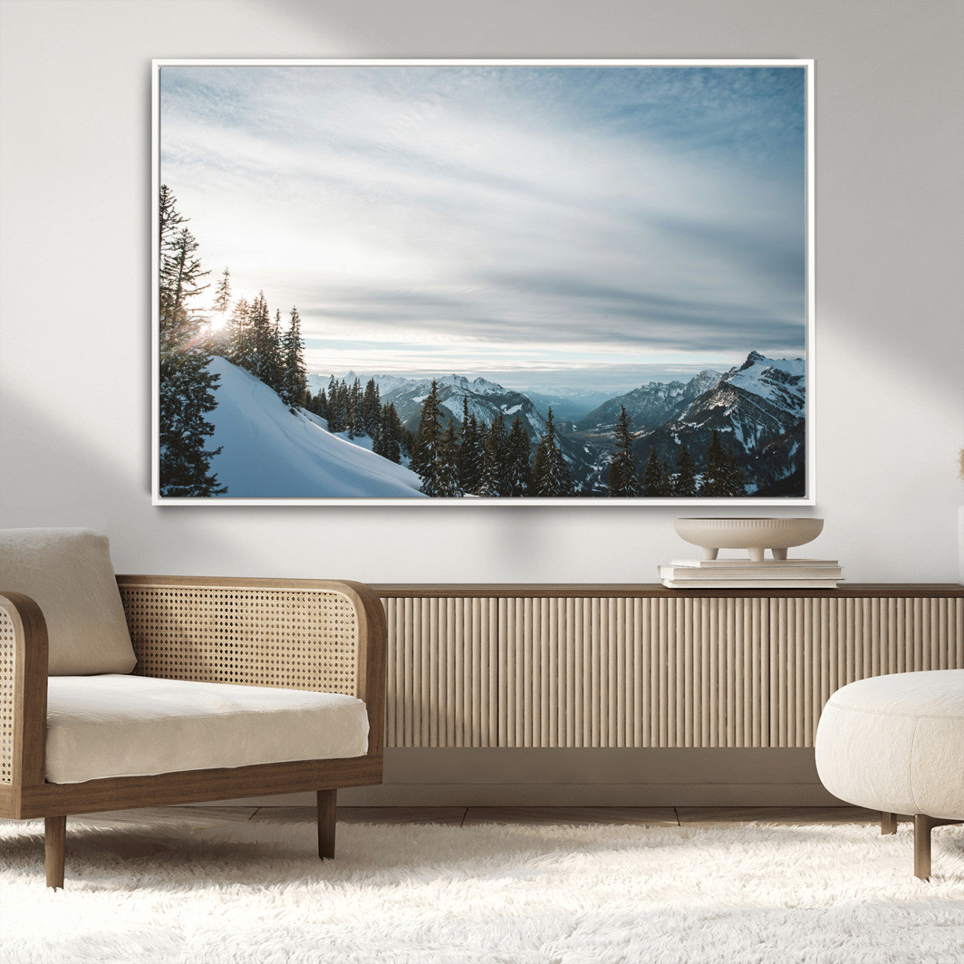 Snowy Mountains Wall Art Canvas Print – Framed Alpine