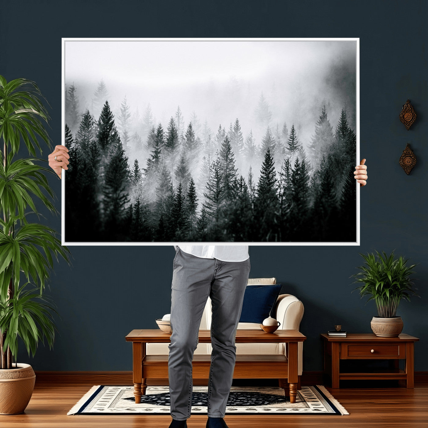 Foggy Forest Wall Art Canvas Print – Mountain Woodland