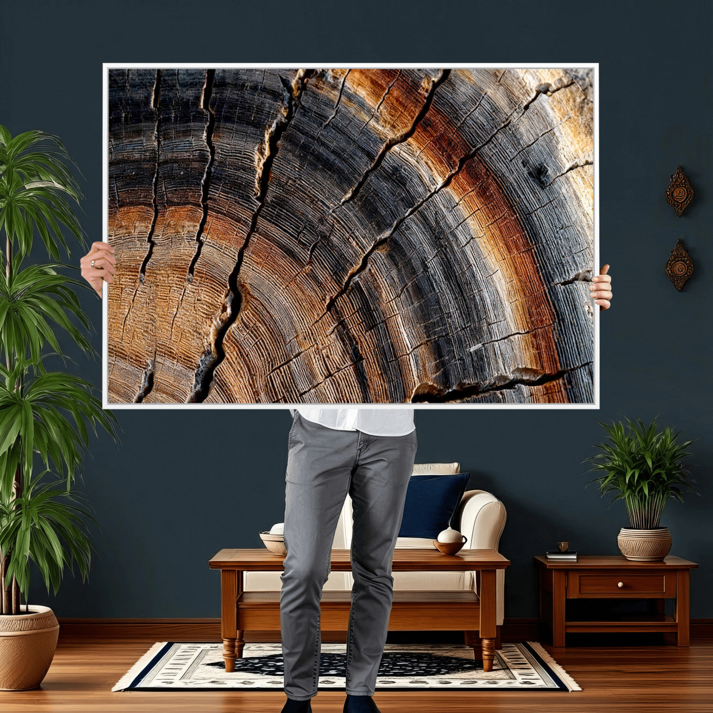 Abstract Tree Ring Wall Art Print – Natural Rustic Wood