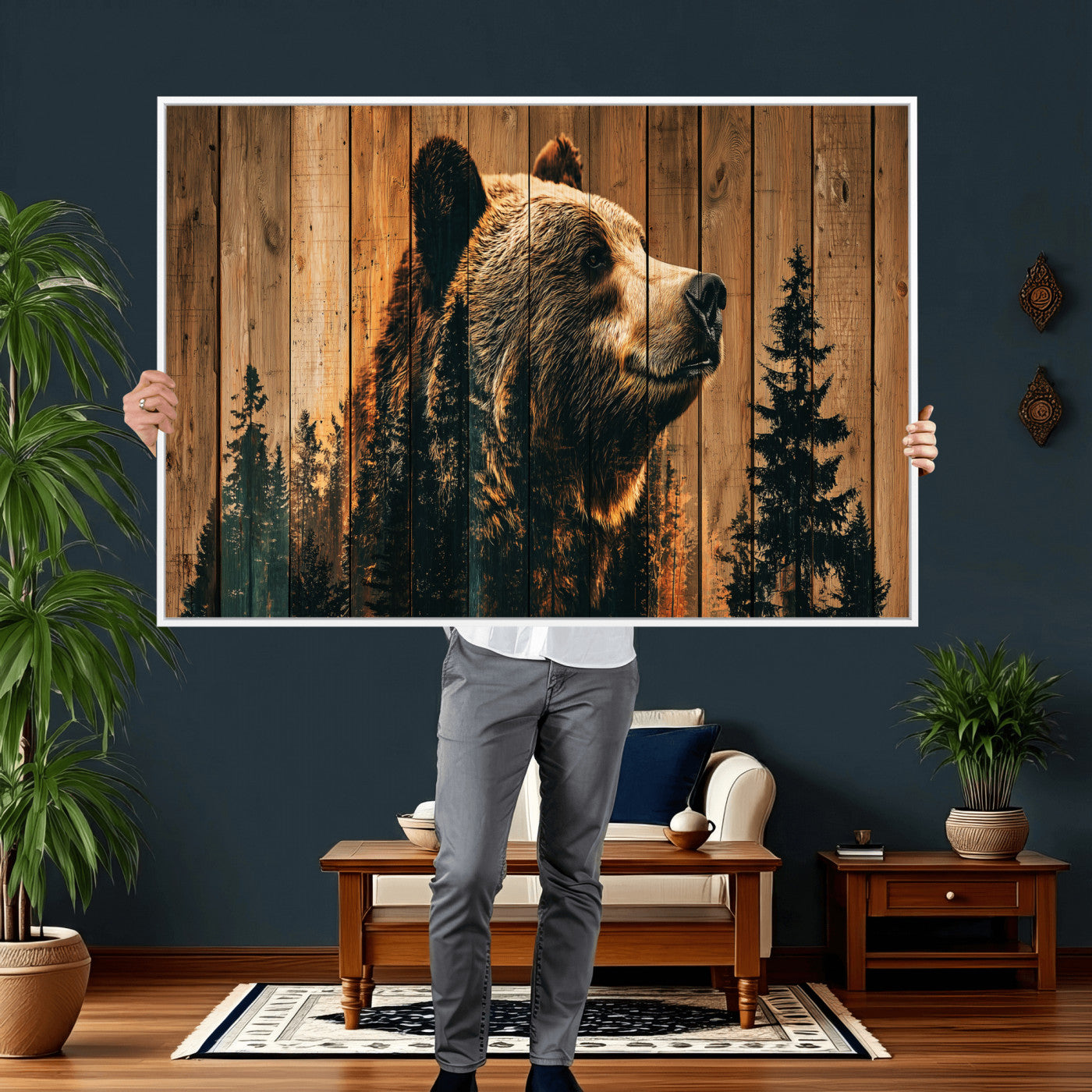 Rustic Bear Wall Art Canvas Print – Woodland Wildlife