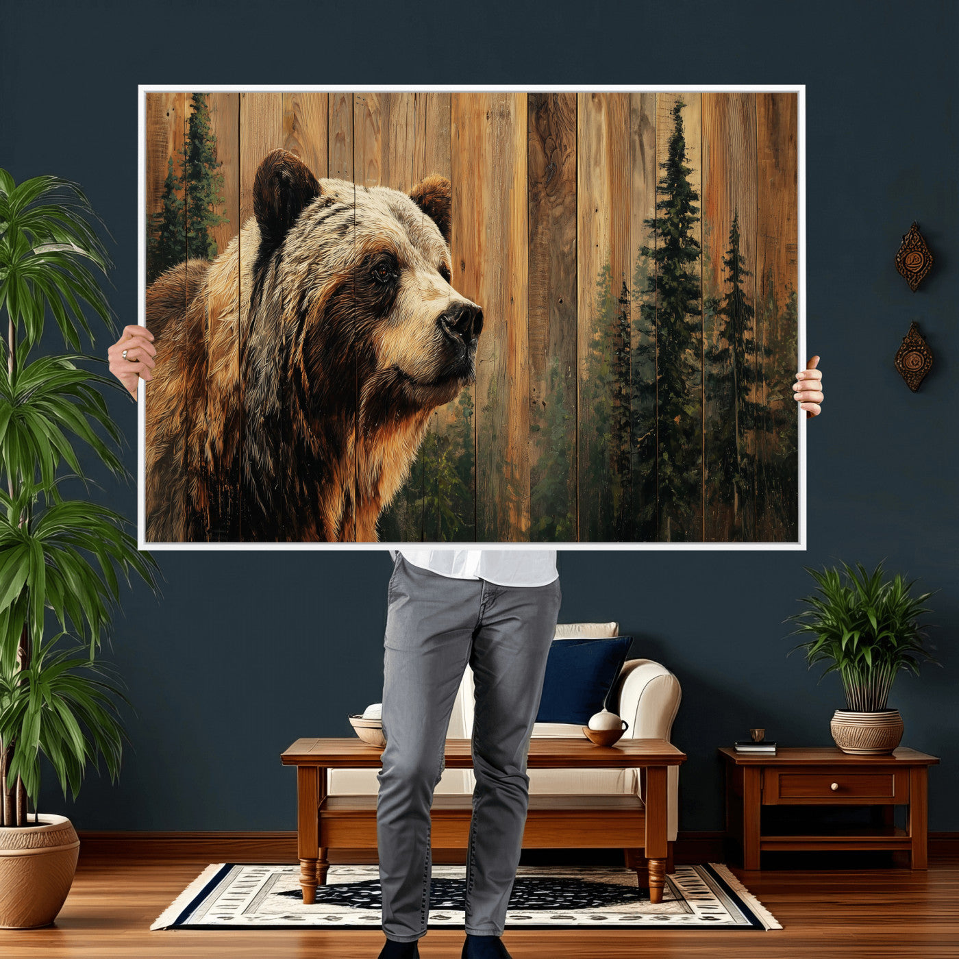 Grizzly Bear Wall Art Canvas Print, Rustic Wildlife Bear