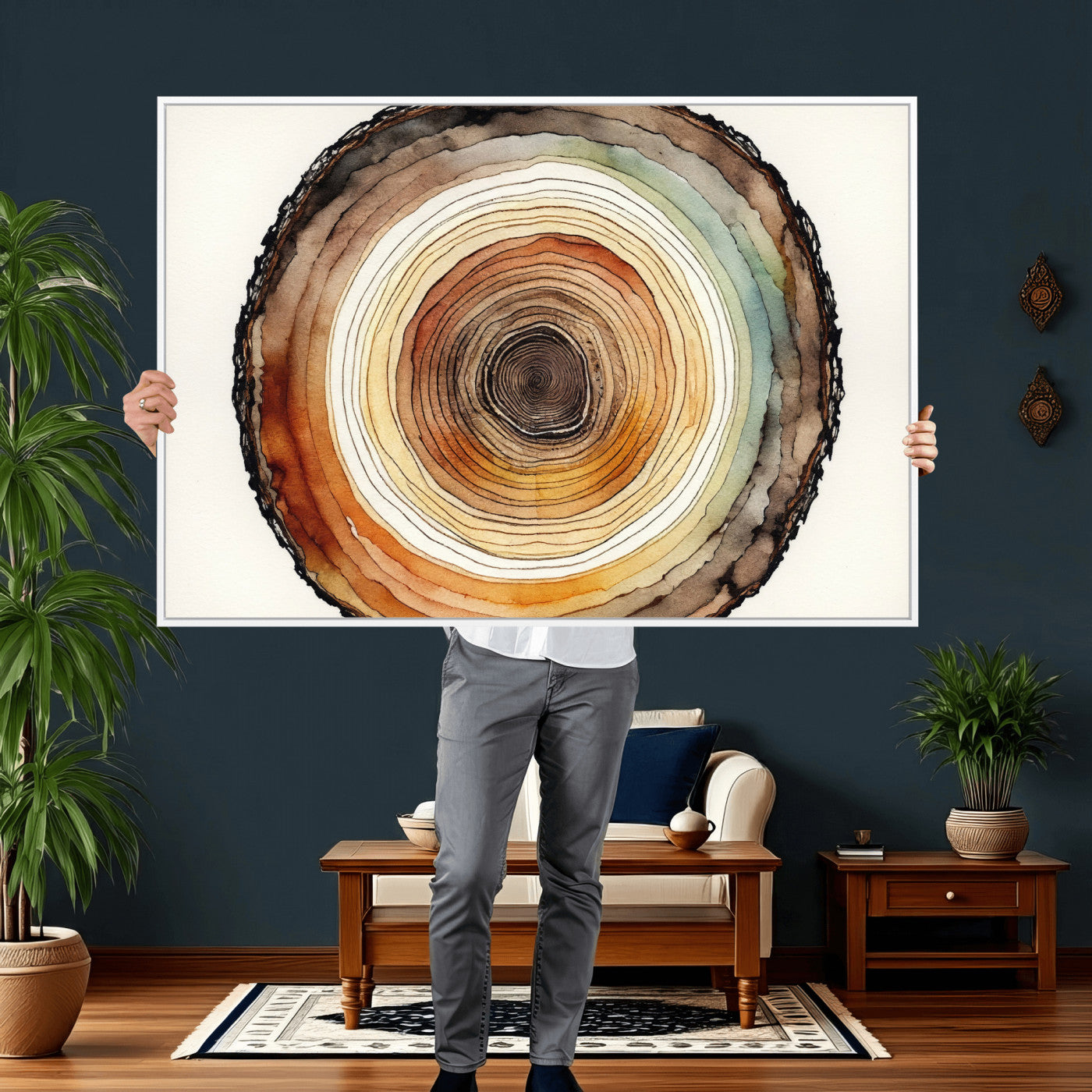 Natural Wood Slice Wall Art Canvas Print, Tree Ring Wall