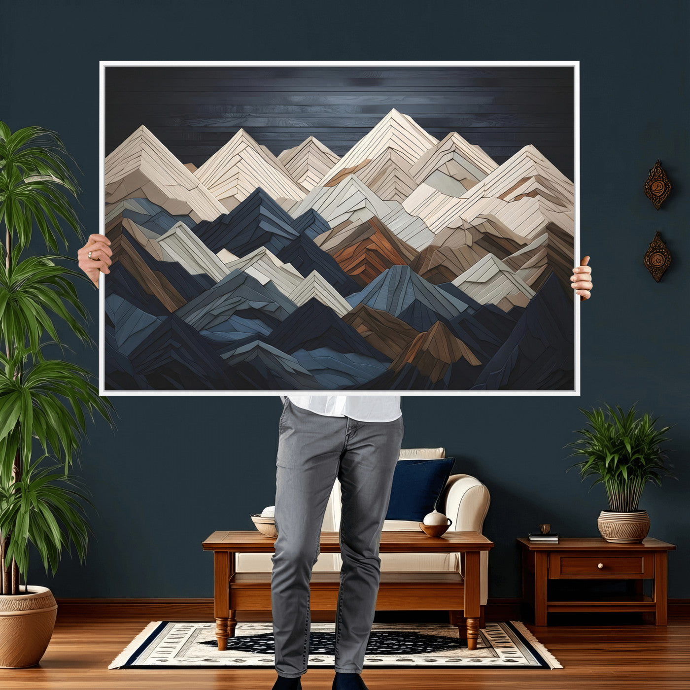 Wood Mountain Wall Art | Mountain Canvas Print Wood Decor |