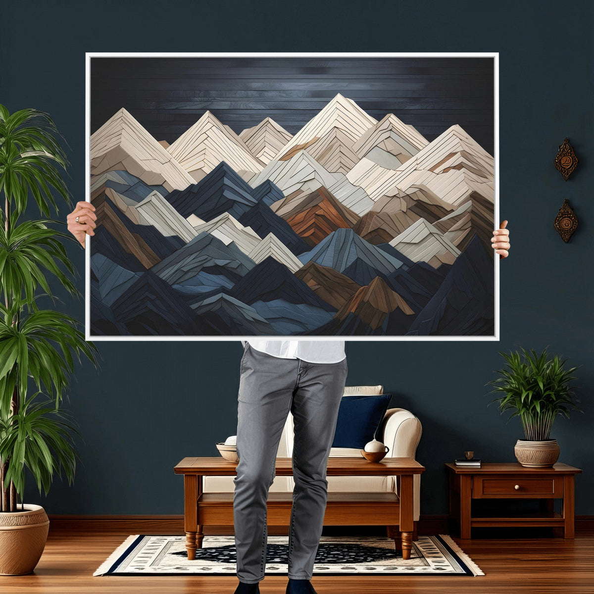 Wood Mountain Wall Art | Mountain Canvas Print Wood Decor |