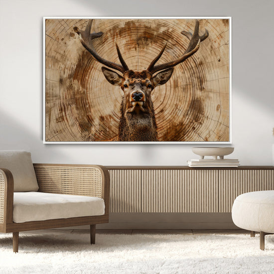 Wood Abstract Deer Wall Art | Rustic Wildlife Canvas Print |