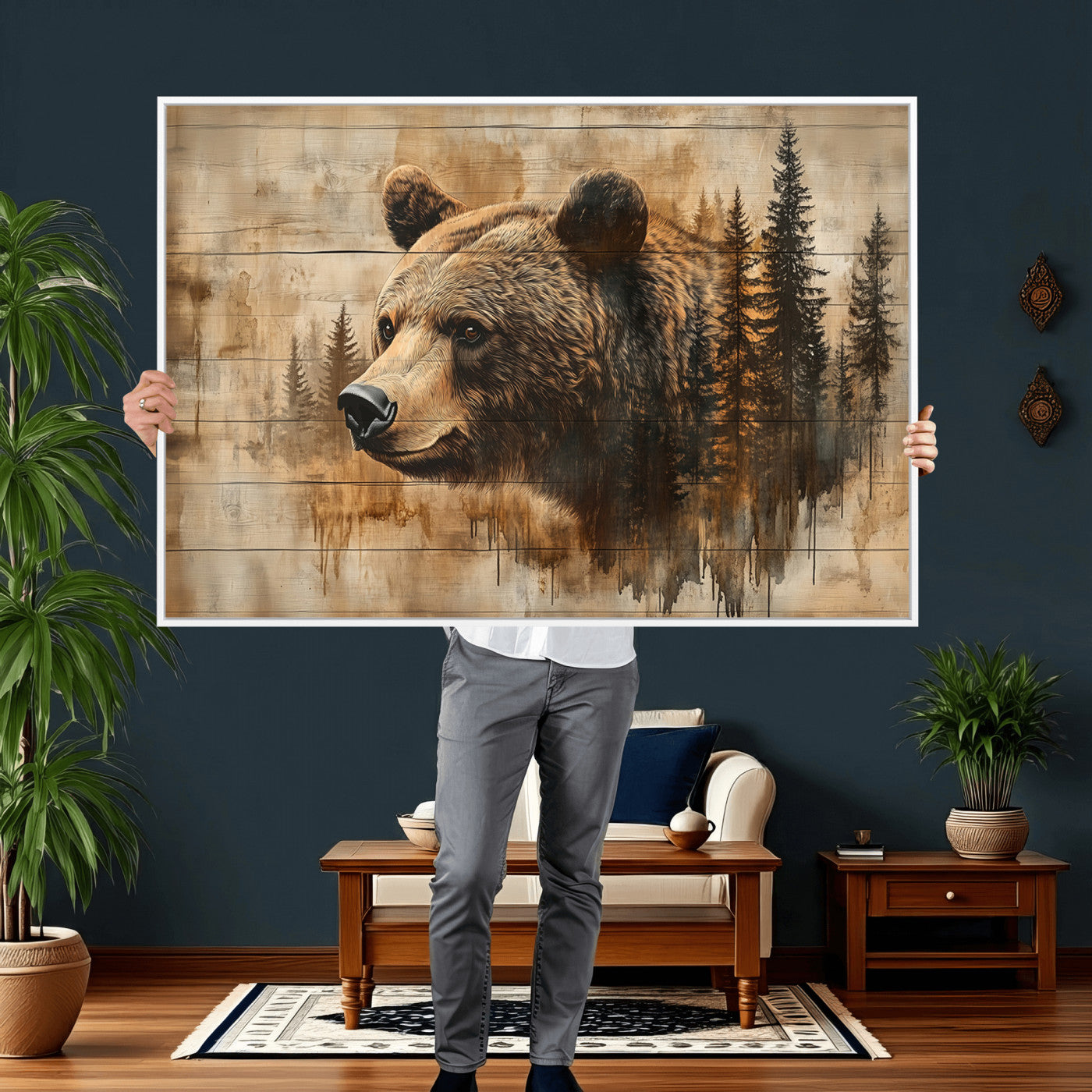 Rustic Grizzly Bear Wall Art, Abstract Grizzly 399 Bear Wall