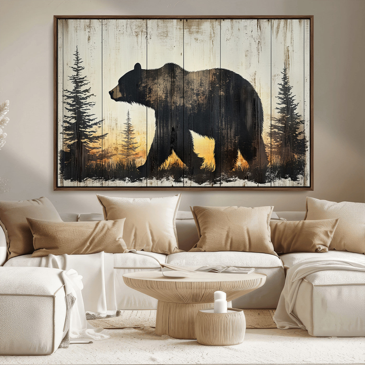 Vintage Bear Wall Art Canvas Print for Farmhouse - Mountain