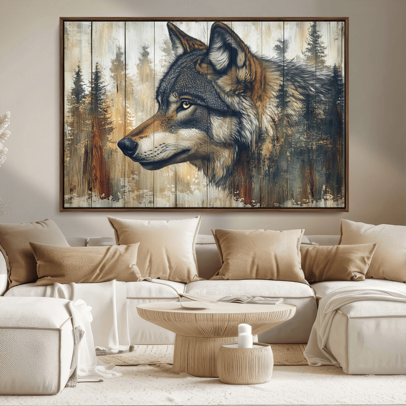 Rustic Wolf Wall Art Canvas Print – Vintage Woodland