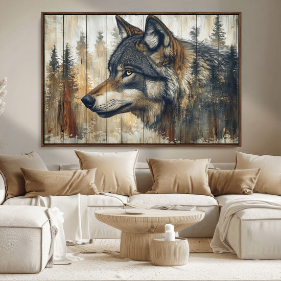 Rustic Wolf Wall Art Canvas Print – Vintage Woodland