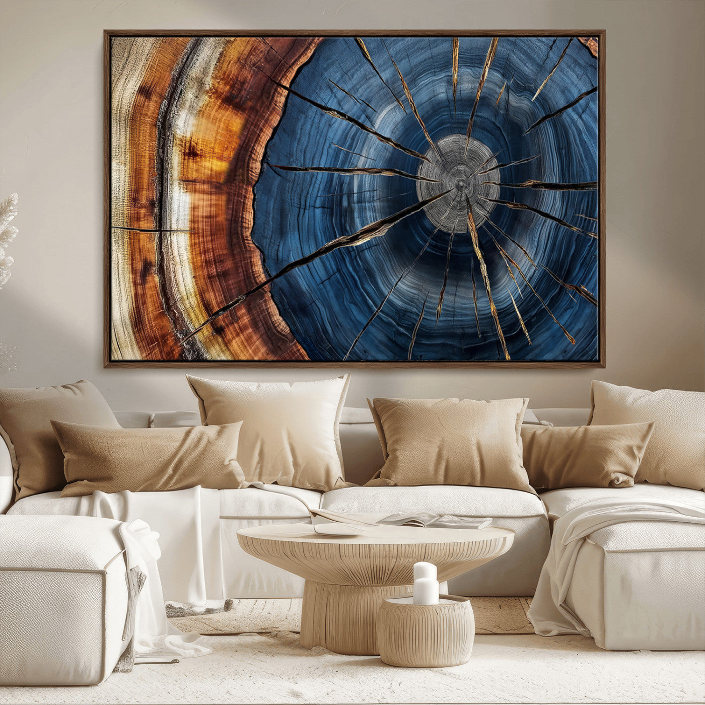 Framed Abstract Tree Ring Wall Art Print Natural Rustic Wood