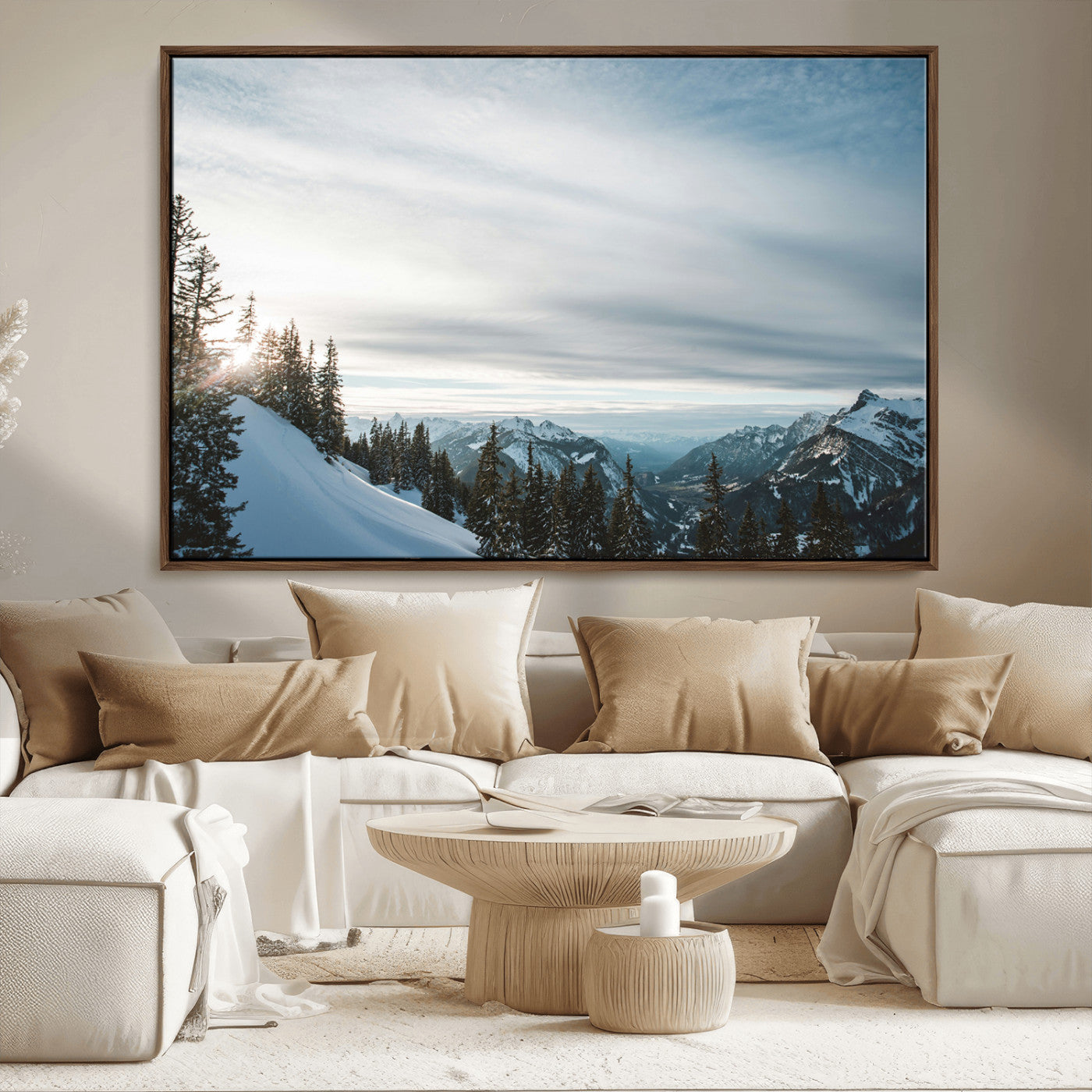 Snowy Mountains Wall Art Canvas Print – Framed Alpine