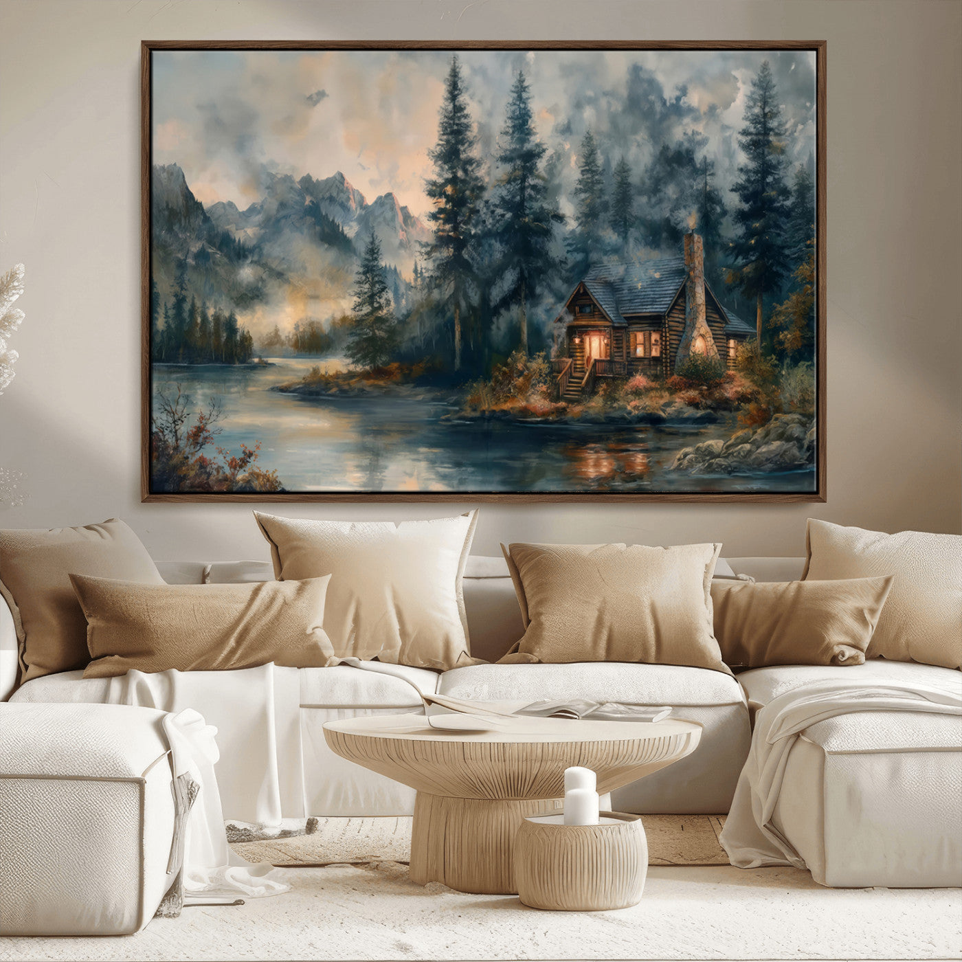 Rustic Cabin Woods Wall Art Print | Lake in a Forest Canvas