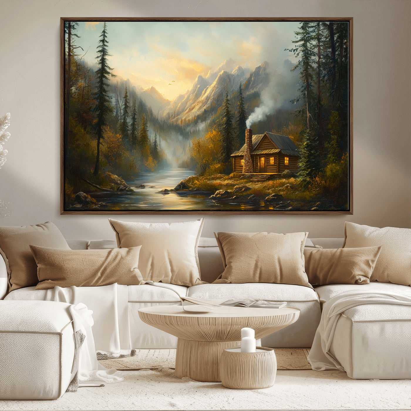 Wood Cabin Retreat Mountain at Sunset Wall Art Print -