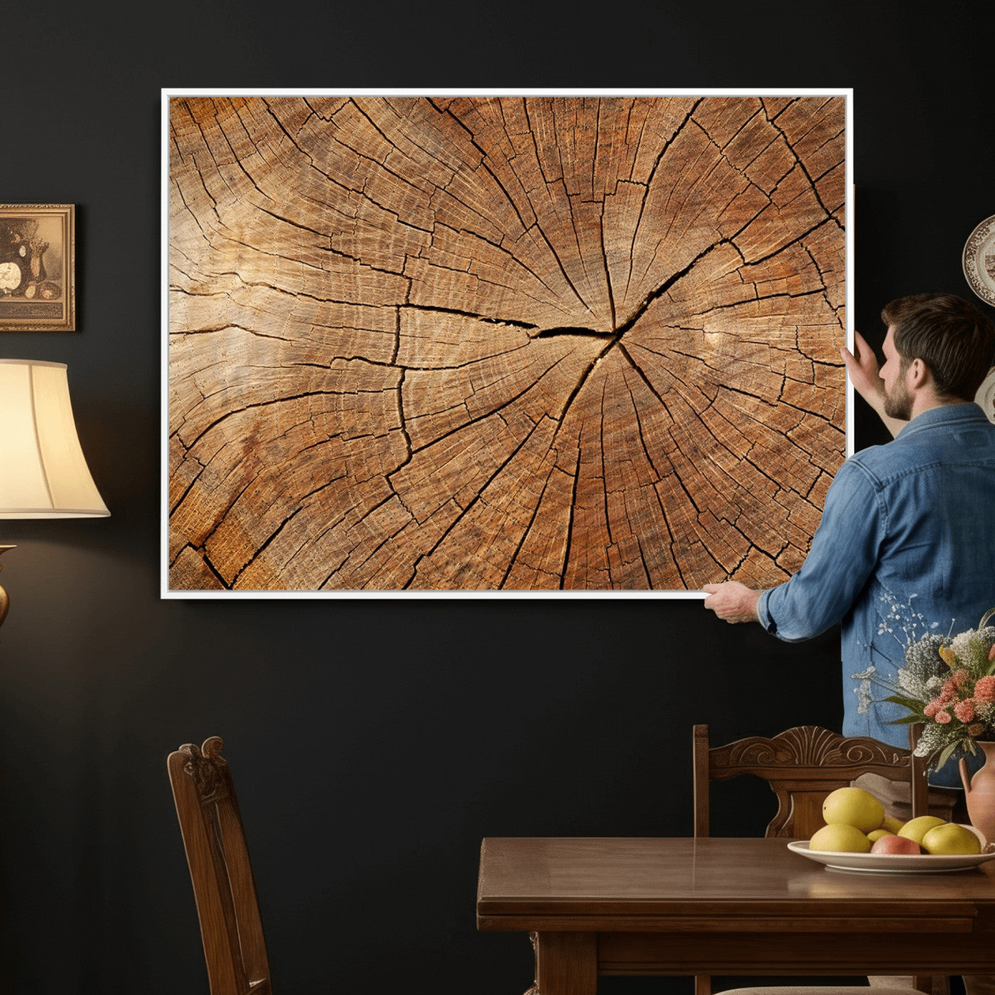 Tree Ring Canvas Art, Rustic Wood Grain Wall Art, Tree Slice