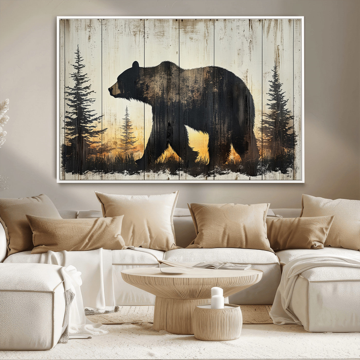 Vintage Bear Wall Art Canvas Print for Farmhouse - Mountain