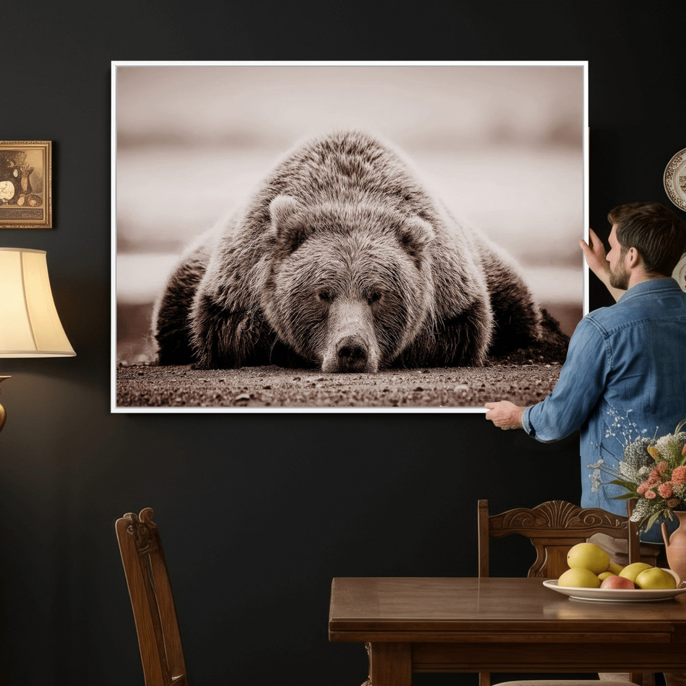 Grizzly Bear Wall Art Print - Bear Canvas Wall Art - Rustic