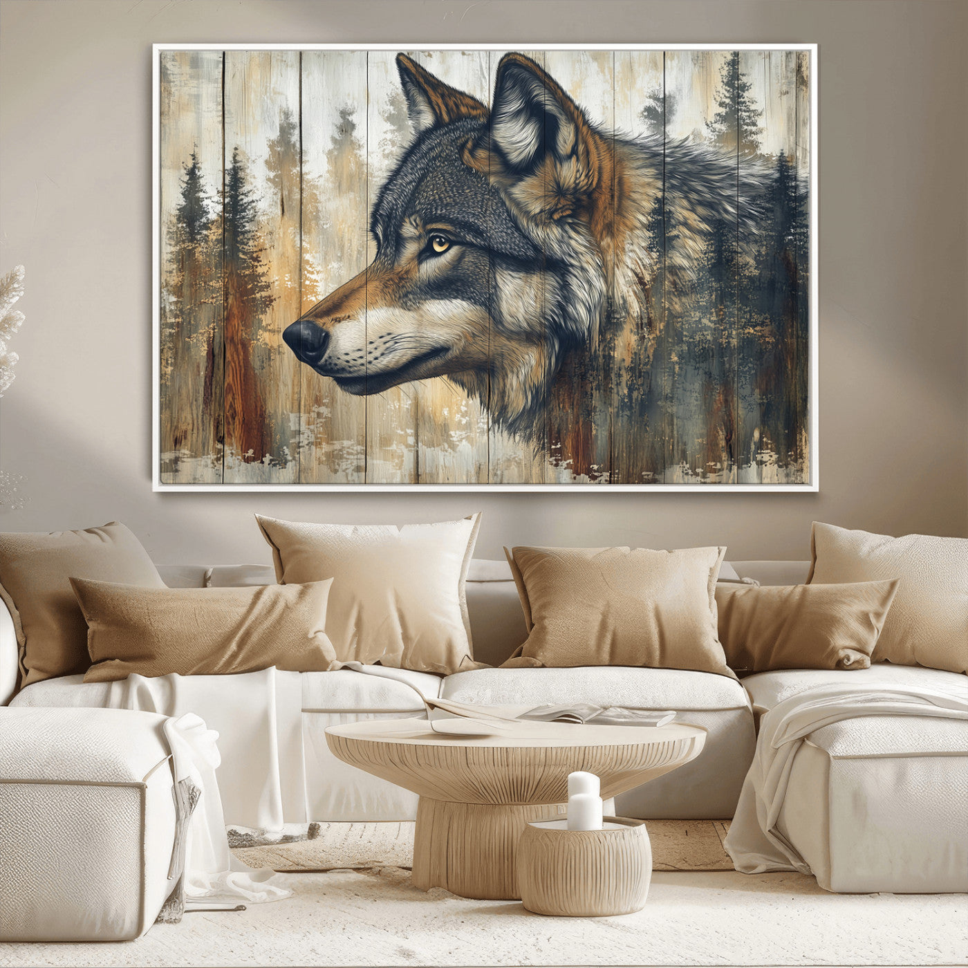 Rustic Wolf Wall Art Canvas Print – Vintage Woodland