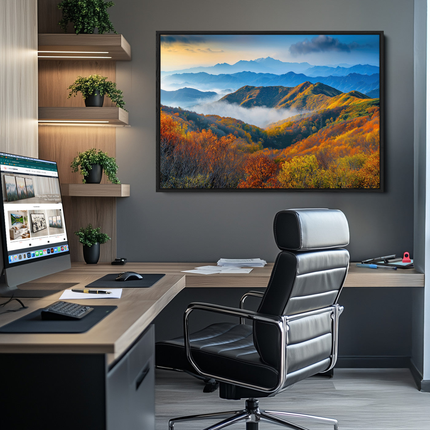 Autumn Mountains Wall Art Canvas Print – Foggy Peaks