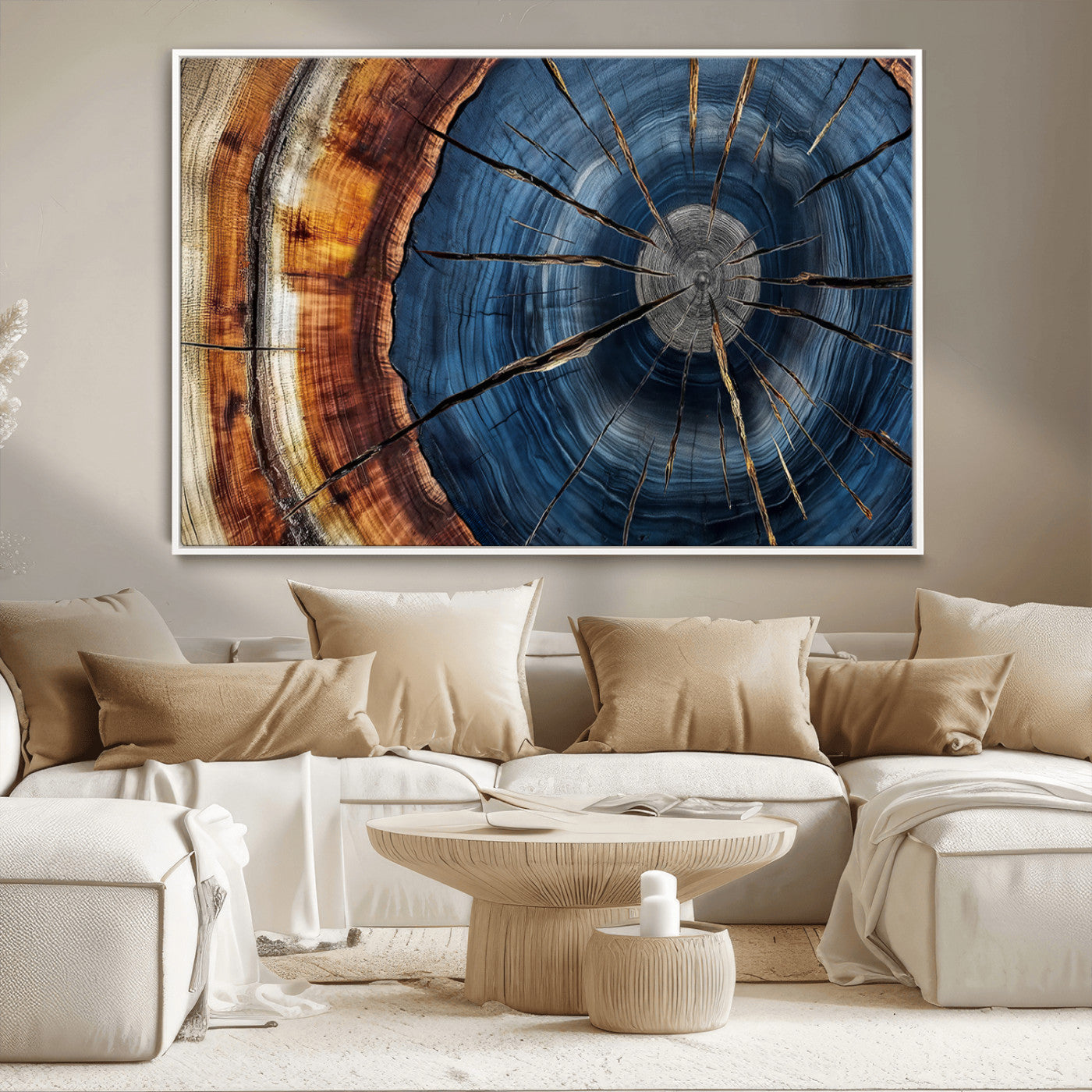 Framed Abstract Tree Ring Wall Art Print Natural Rustic Wood