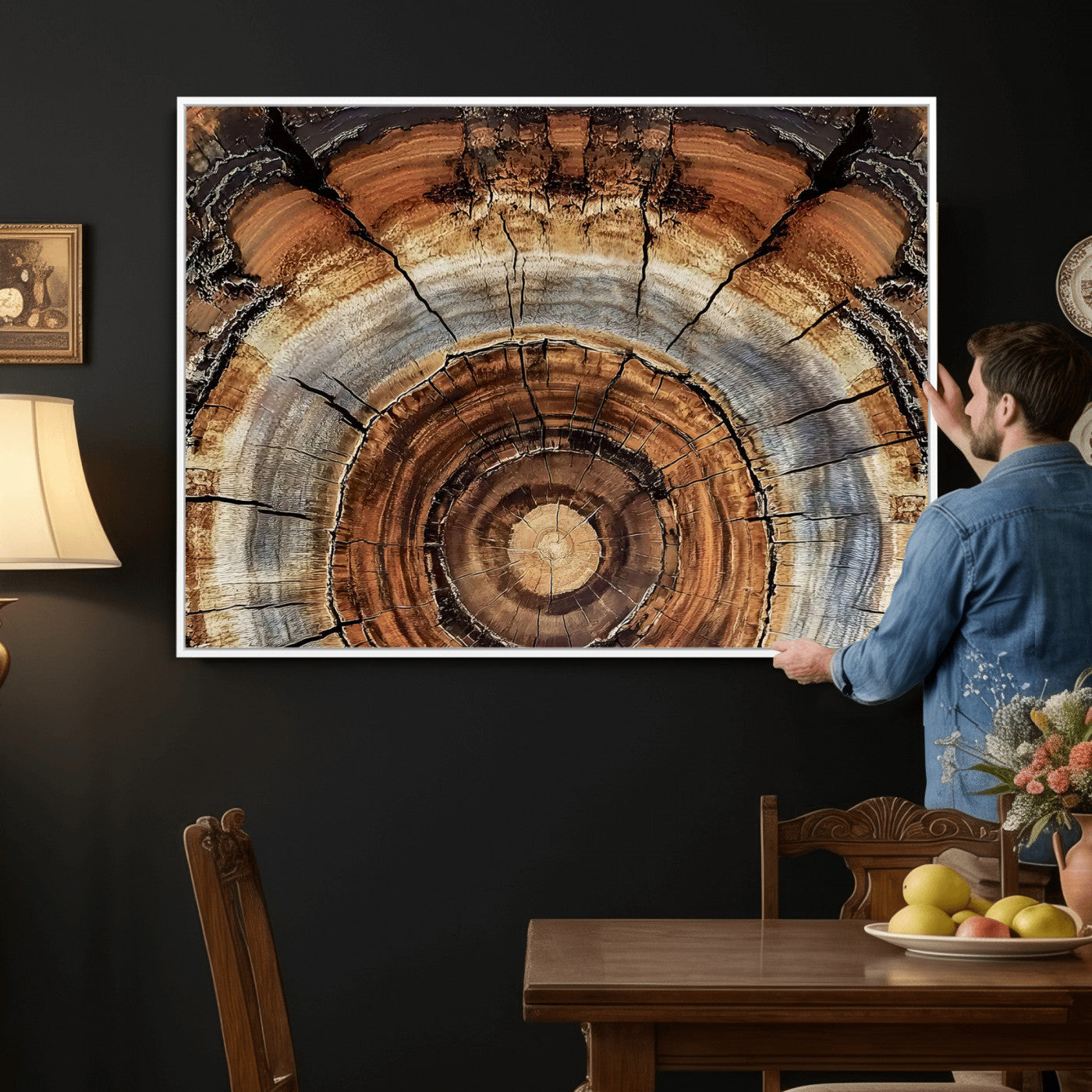 Tree Rings Wall Art Canvas Print – Rustic Wood Texture
