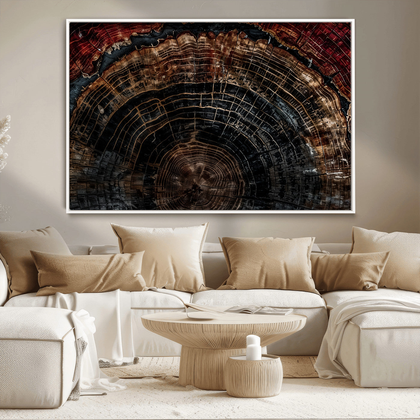 Dark Wood Ring Wall Art Canvas Print – Framed Abstract Tree